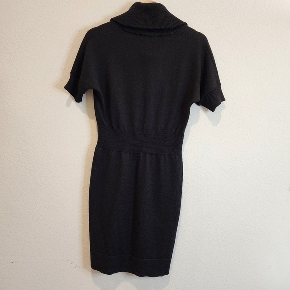 Loft Dress S P  Black Cowl Neck Fitted Waist Knit Knee Length Merino Wool Blend - Picture 2 of 4